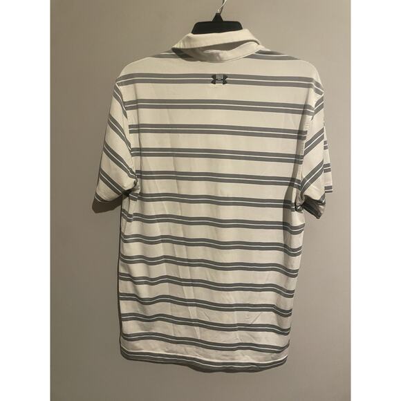Under Armour Polo Heat Gear Groove‎ Striped Top Tech Golf Shirt White Medium - Picture 5 of 5